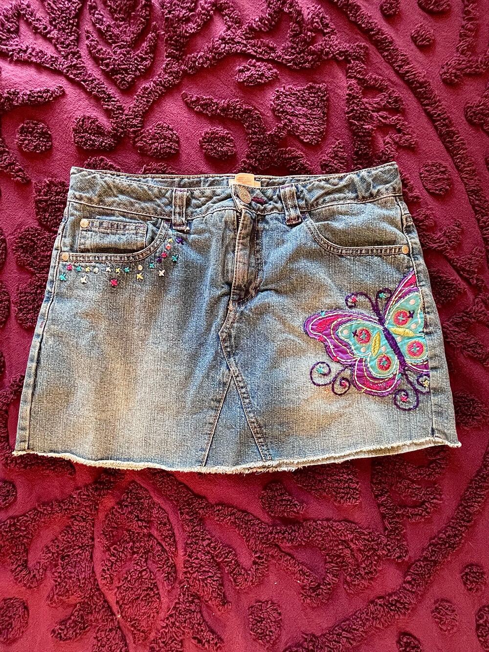 y2k embroidered butterfly denim skirt *read description*